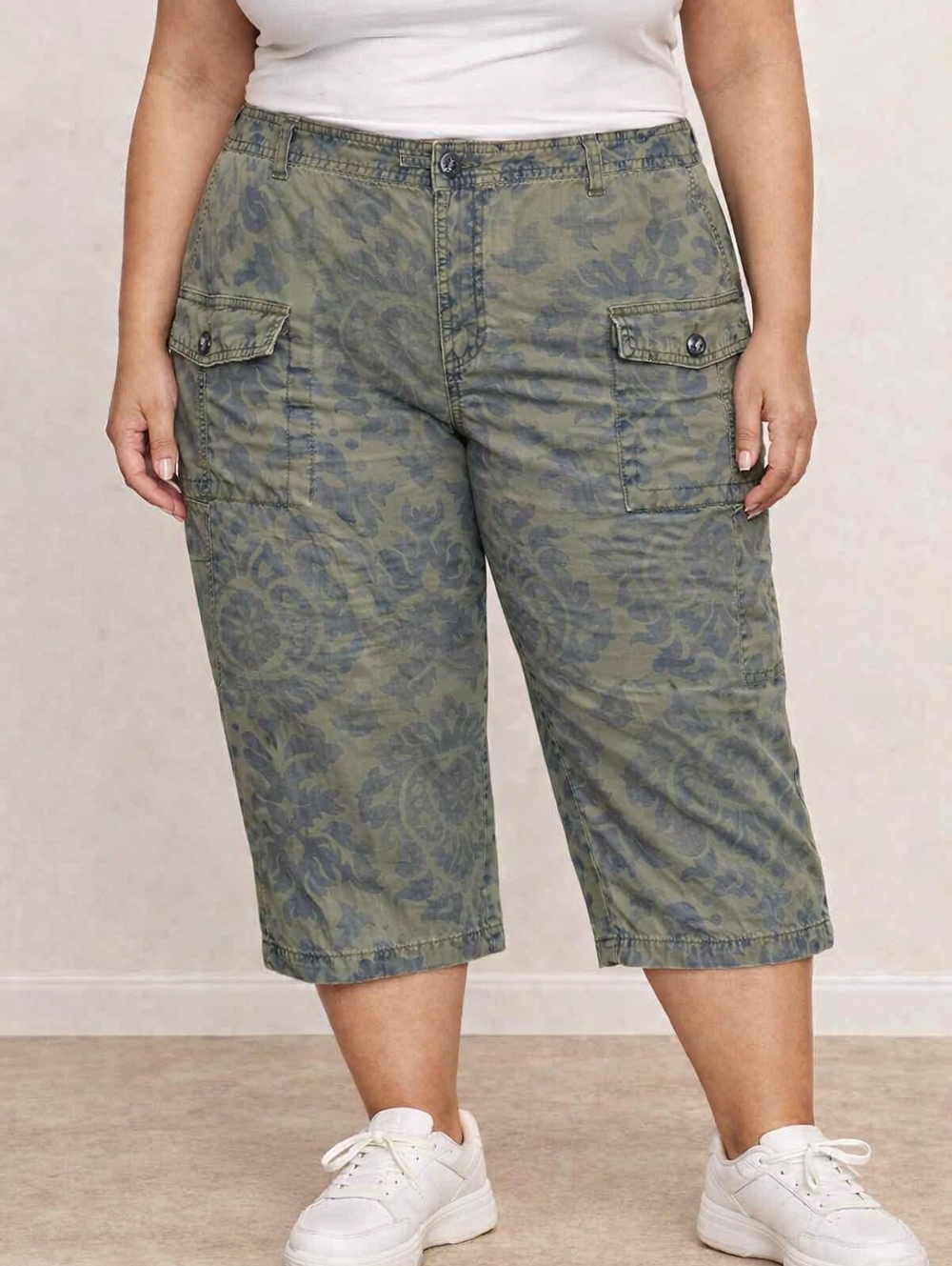Tommy Hilfiger Olive Green Printed Cargo Capris